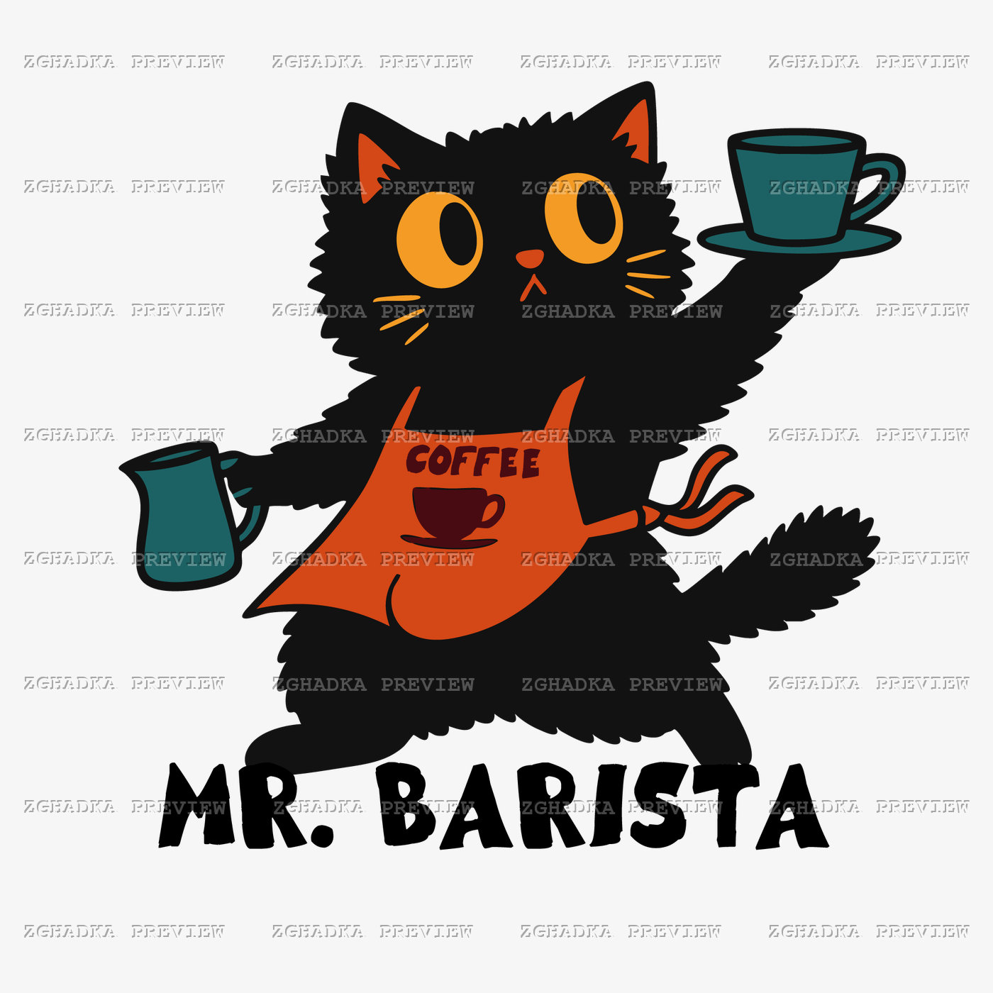 Принт «Котик бариста — Mr. Barista» — прев’ю дизайну