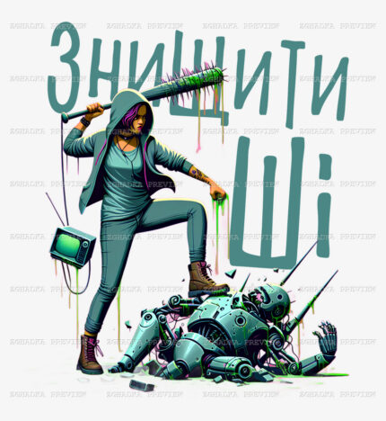 Принт «Знищити ШІ — протистояння роботам» — прев’ю дизайну