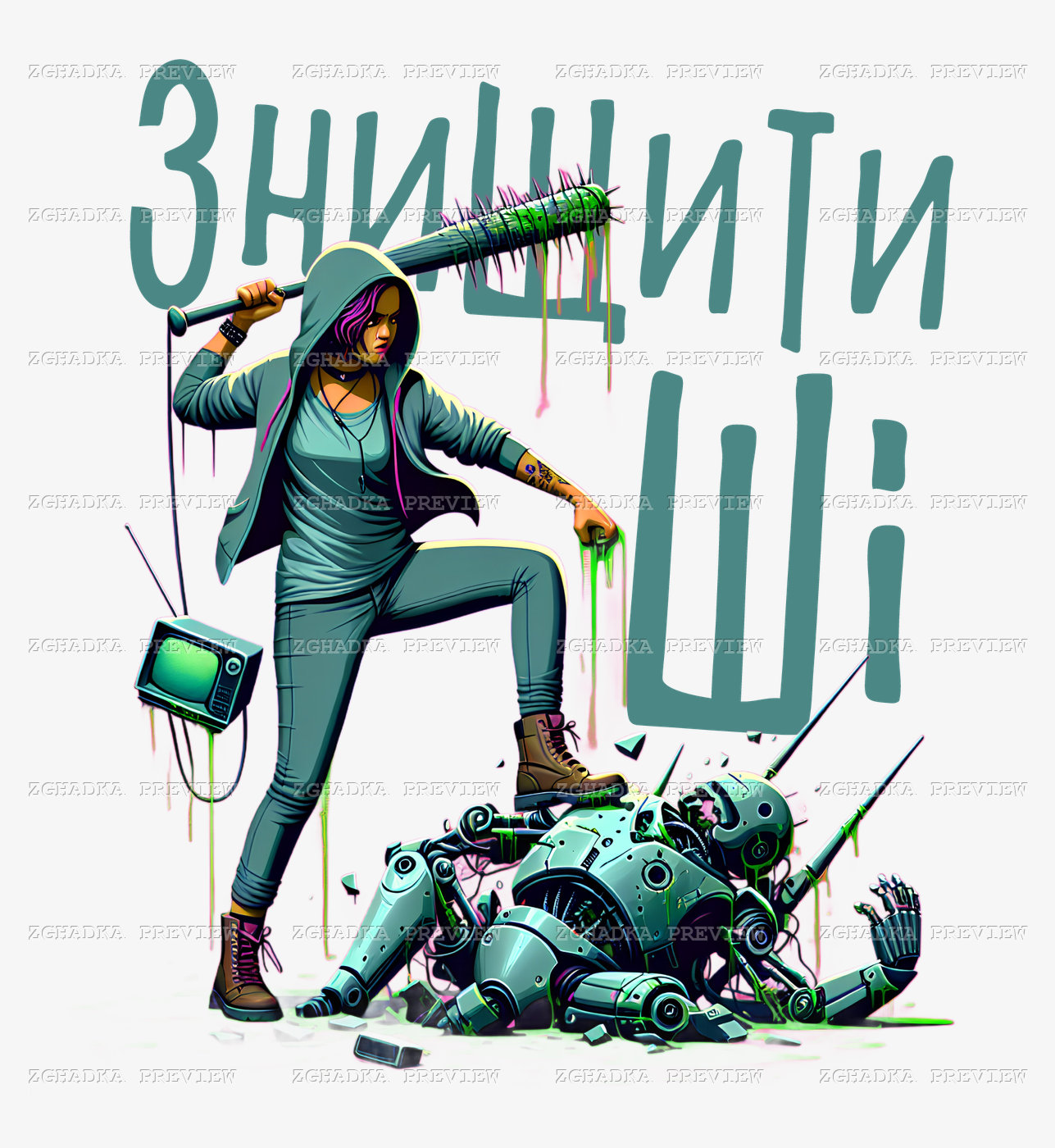 Принт «Знищити ШІ — протистояння роботам» — прев’ю дизайну