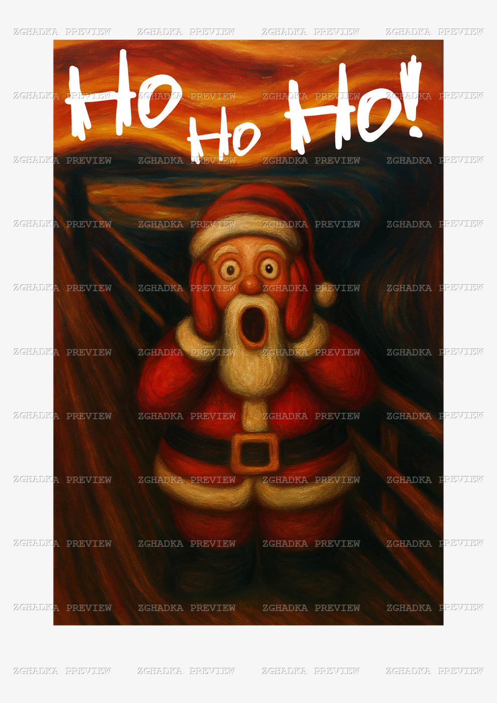 Принт «Ho Ho Ho — здивований Санта» — прев’ю дизайну