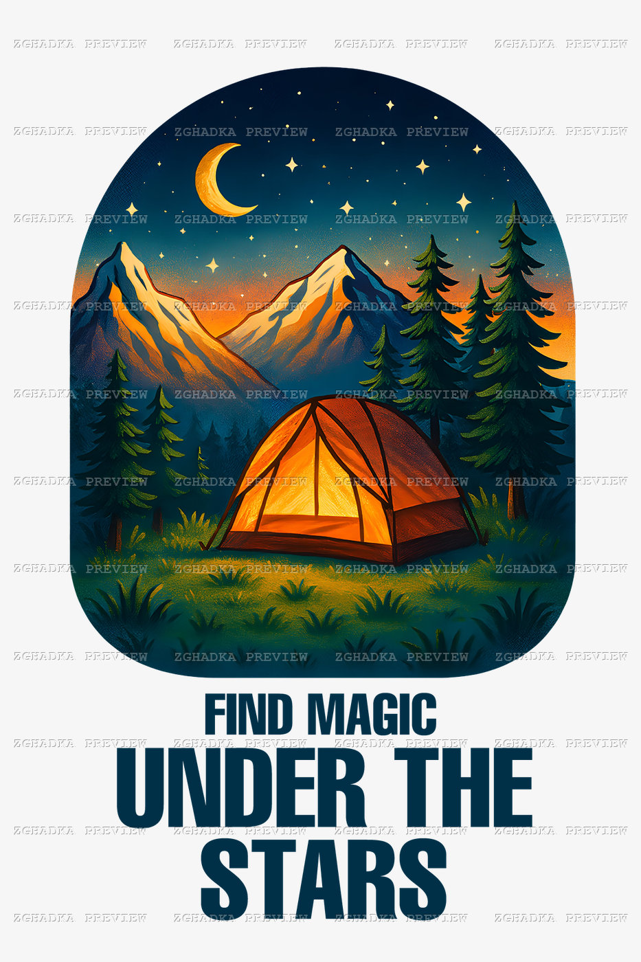 Принт «Find Magic Under the Stars — нічний табір» — прев’ю дизайну
