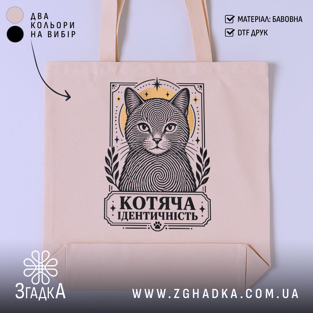 Шопер котяча ідентичність, головний вигляд товару, Згадка.