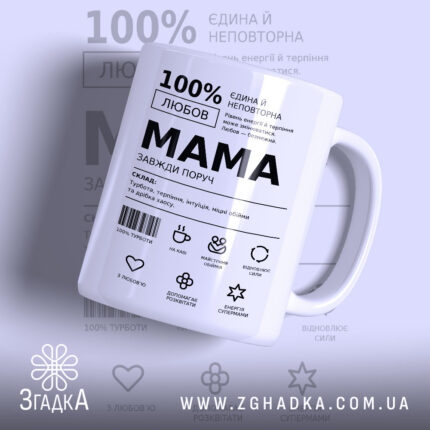 Чашка з українським сімейним принтом «Мама» — фото 1 товарної галереї.