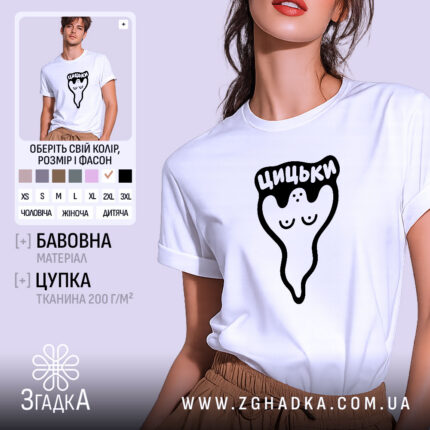 Футболка з написом «Цицьки» — загальний вигляд дизайну, фото 1.